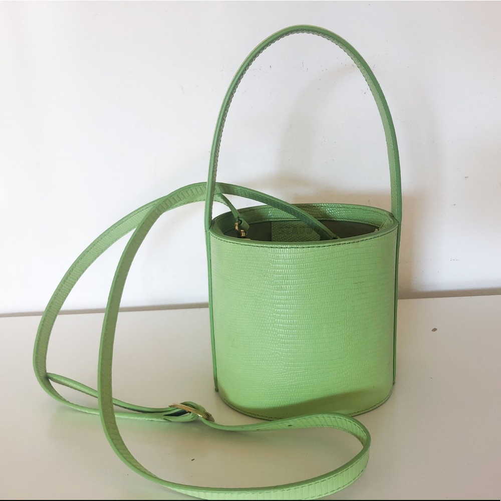 Staud Pistachio Croc Embossed Mini Bissett Bag